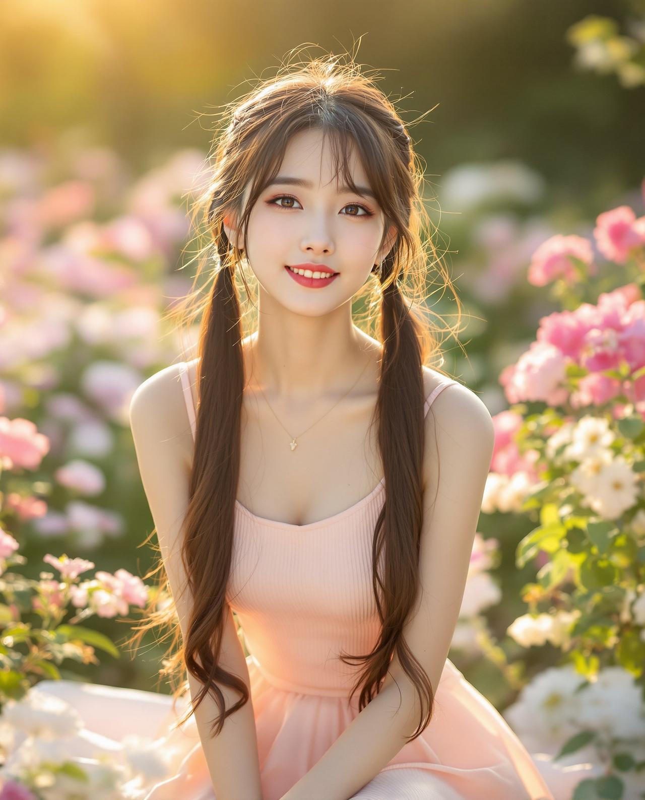 cosplay福利 - 午后花园的双马尾少女 - 双马尾、花园、自然光、唯美